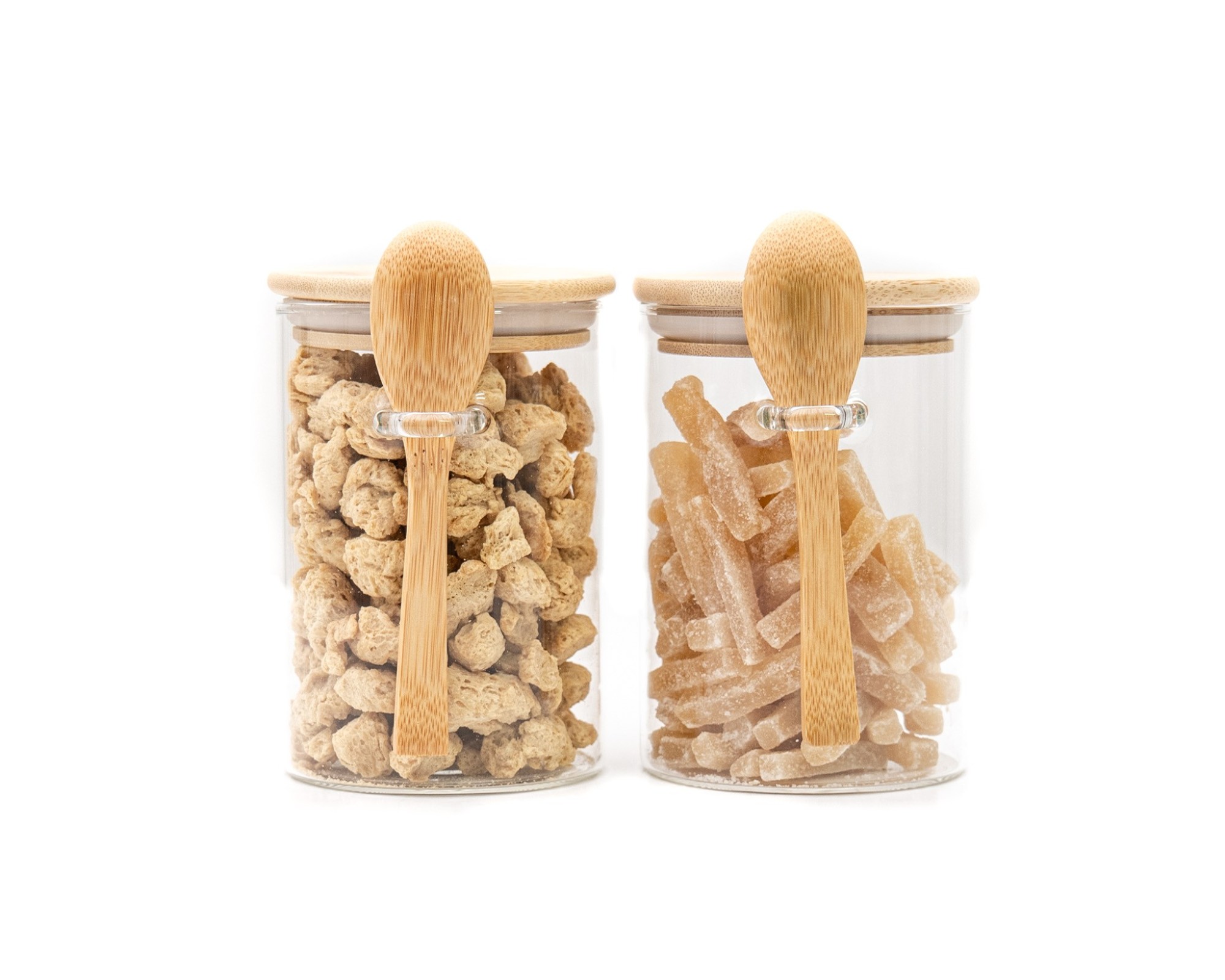 Storage jars with bamboo lid and spoon, set of 2