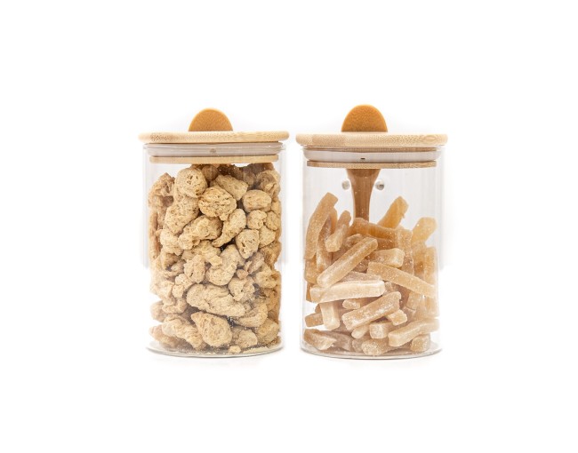 Storage jars with bamboo lid and spoon, set of 2