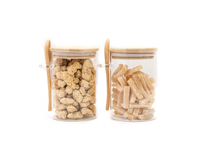 Bocaux de conservation avec couvercle en bambou et cuillère, lot de 2