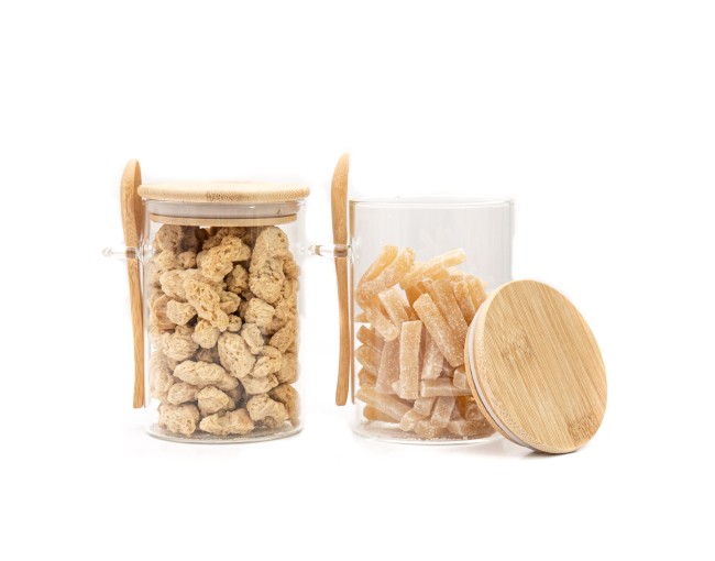 Vorratsgläser mit Bambusdeckel und Löffel 2er Set
