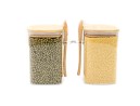 Storage jars with bamboo lid and spoon, set of 2, square