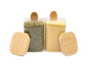 Storage jars with bamboo lid and spoon, set of 2, square