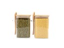 Storage jars with bamboo lid and spoon, set of 2, square