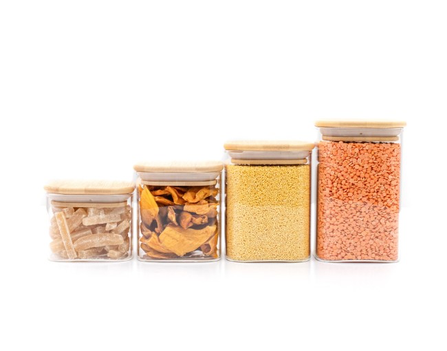 Bocaux de rangement carrés étroits, lot de 4, petits, Ø8cm