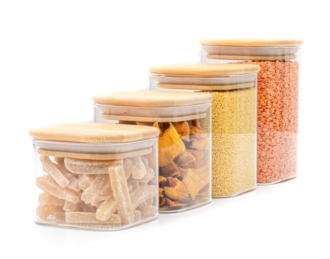 Narrow square storage jars, set of 4, small, Ø8cm