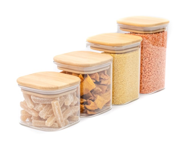 Bocaux de rangement carrés étroits, lot de 4, petits, Ø8cm