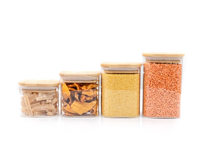 Narrow square storage jars, set of 4, small, Ø8cm