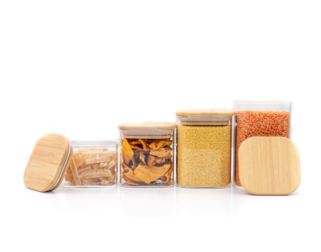 Bocaux de rangement carrés étroits, lot de 4, petits, Ø8cm