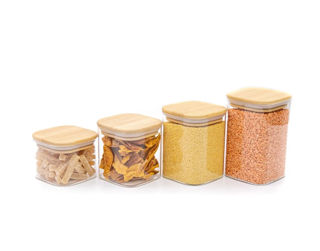 Narrow square storage jars, set of 4, small, Ø8cm