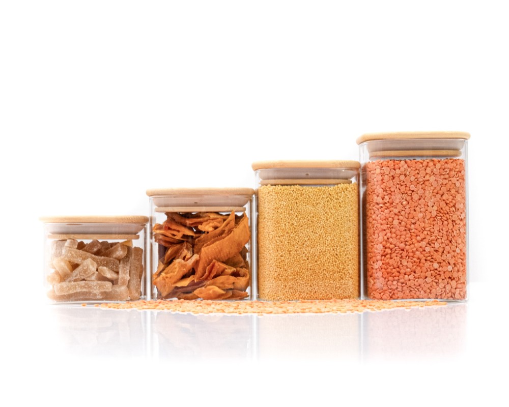 Bocaux de rangement carrés étroits, lot de 4, petits, Ø8cm