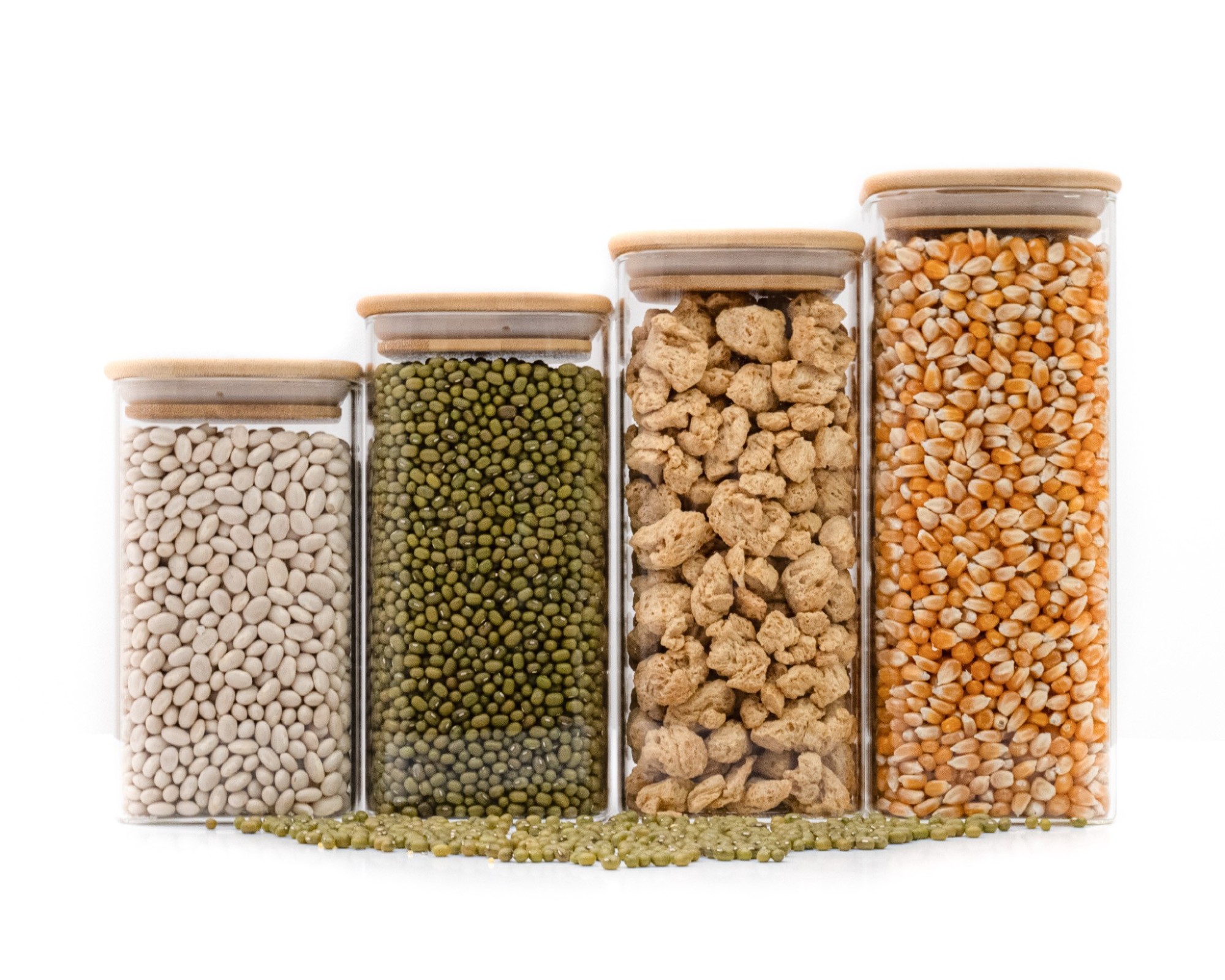 Schmale quadratische Vorratsgläser 4er Set gross Ø8cm