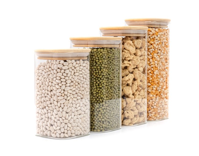 Schmale quadratische Vorratsgläser 4er Set gross Ø8cm