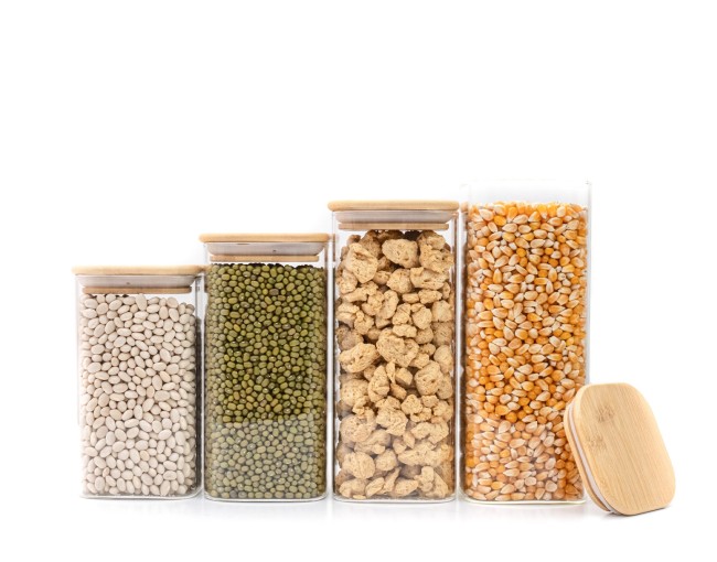 Barattoli di stoccaggio quadrati stretti, set da 4, grandi, Ø8cm