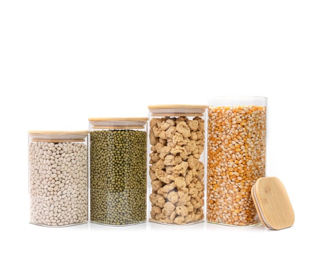 Barattoli di stoccaggio quadrati stretti, set da 4, grandi, Ø8cm