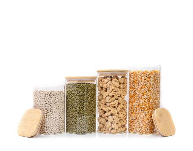 Barattoli di stoccaggio quadrati stretti, set da 4, grandi, Ø8cm