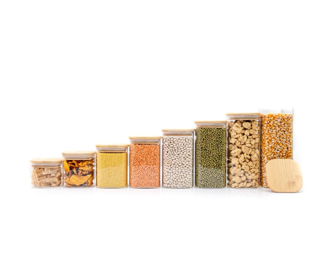 Round storage jars with bamboo lids, set of 4, 800ml