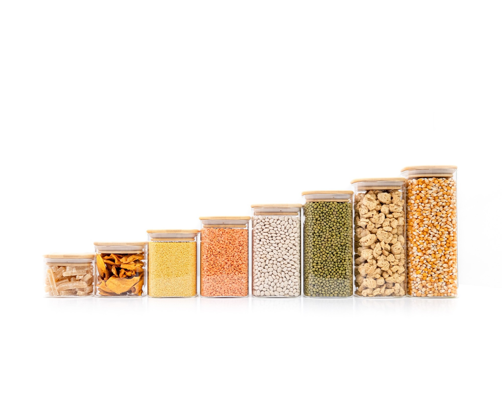 Round storage jars with bamboo lids, set of 4, 800ml