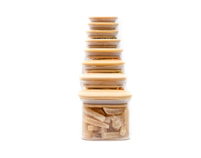 Round storage jars with bamboo lids, set of 4, 800ml