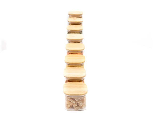 Round storage jars with bamboo lids, set of 4, 800ml