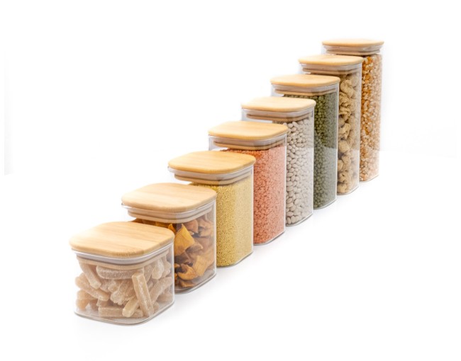 Round storage jars with bamboo lids, set of 4, 800ml