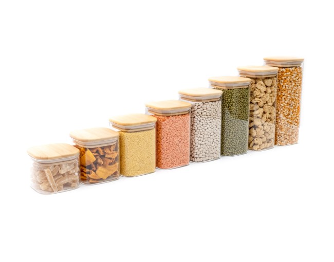 Round storage jars with bamboo lids, set of 4, 800ml