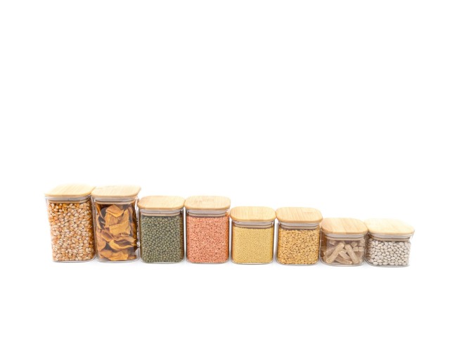 Round storage jars with bamboo lids, set of 4, 800ml