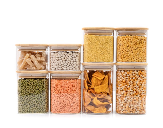 Round storage jars with bamboo lids, set of 4, 800ml