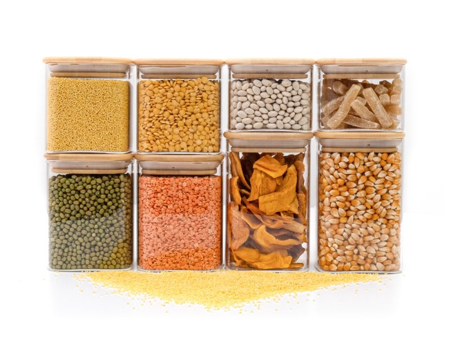 Barattoli rotondi con coperchio in bambù, set da 4, 800 ml