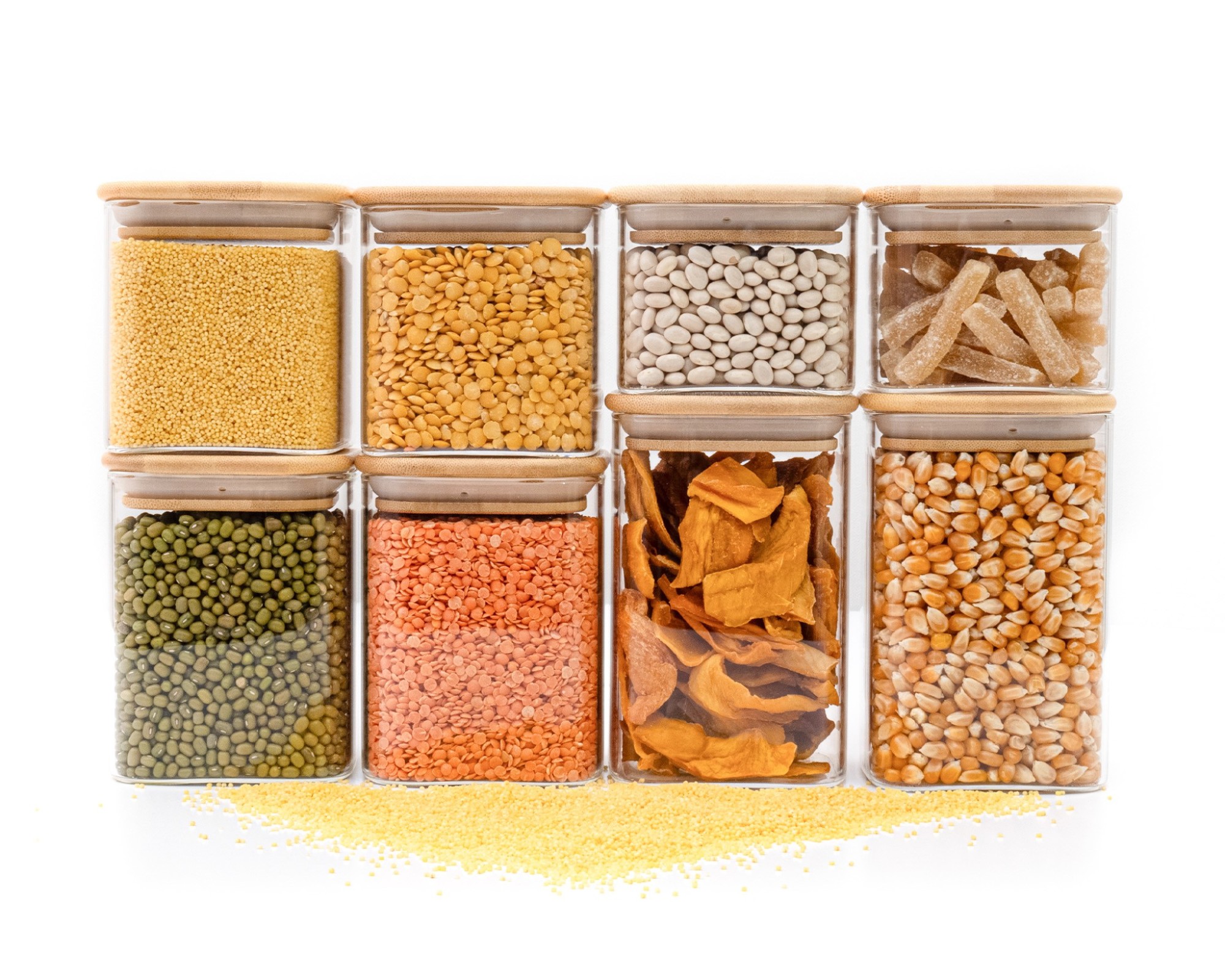 Bocaux de conservation ronds avec couvercles en bambou, lot de 4, 800 ml