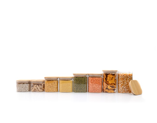 Round storage jars with bamboo lids, set of 4, 800ml