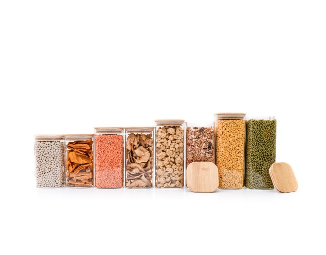 Round storage jars with bamboo lids, set of 4, 800ml