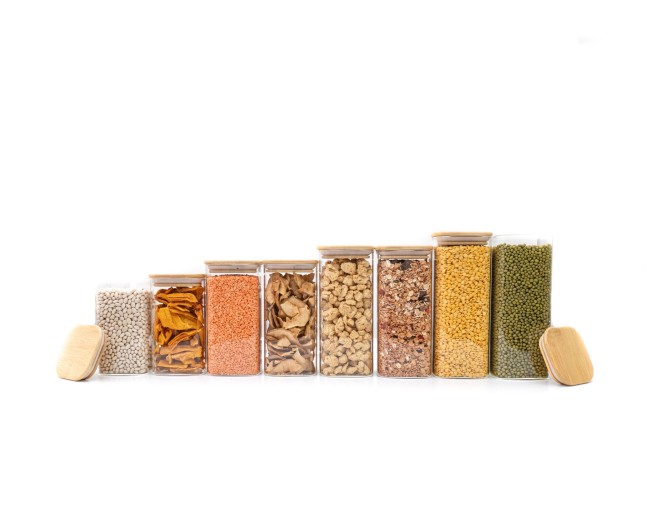 Round storage jars with bamboo lids, set of 4, 800ml