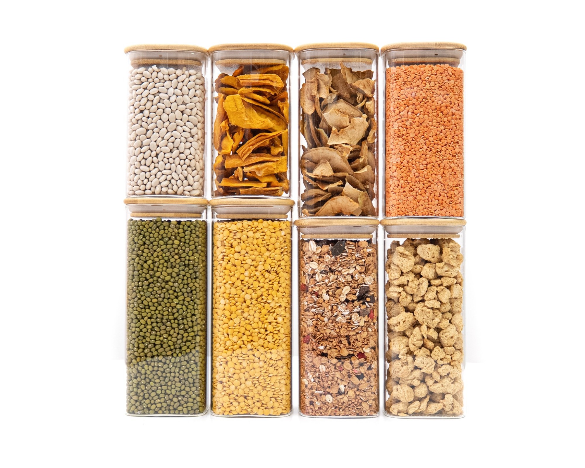 Bocaux de conservation ronds avec couvercles en bambou, lot de 4, 800 ml