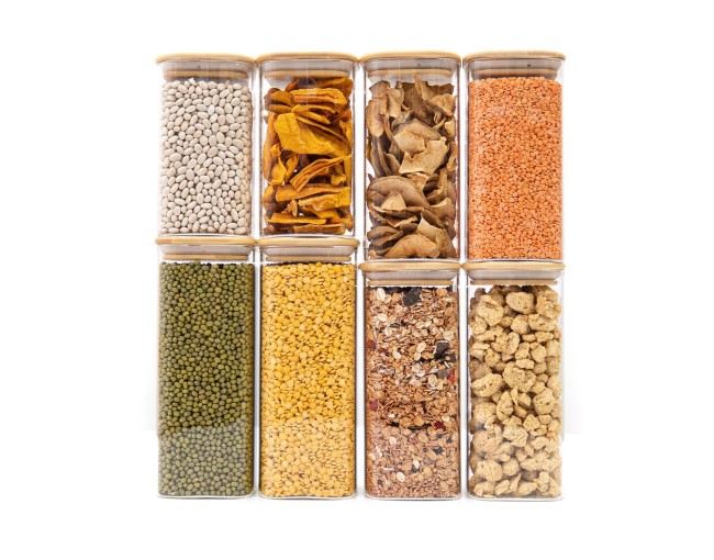 Barattoli rotondi con coperchio in bambù, set da 4, 800 ml