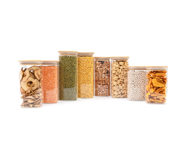 Round storage jars with bamboo lids, set of 4, 800ml