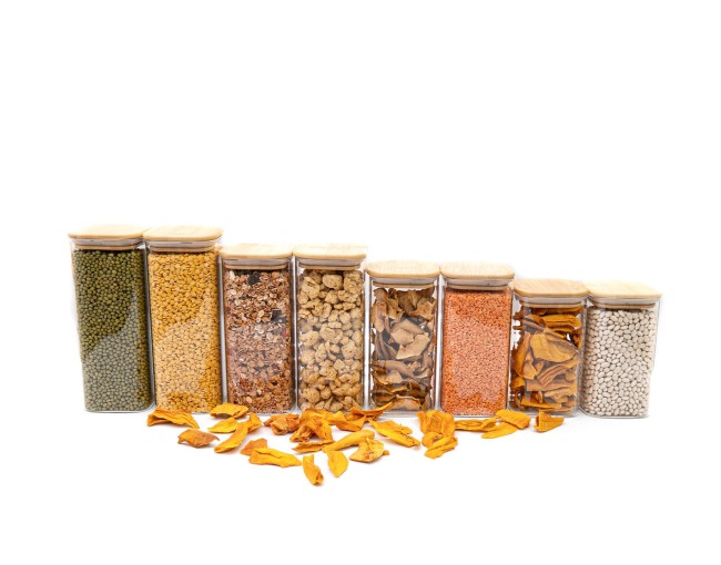 Round storage jars with bamboo lids, set of 4, 800ml