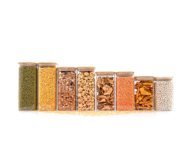 Round storage jars with bamboo lids, set of 4, 800ml