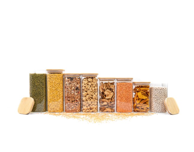 Bocaux de conservation ronds avec couvercles en bambou, lot de 4, 800 ml