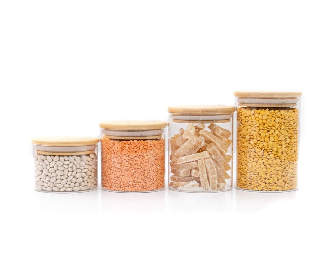 Narrow round storage jars, set of 4, small, Ø8cm