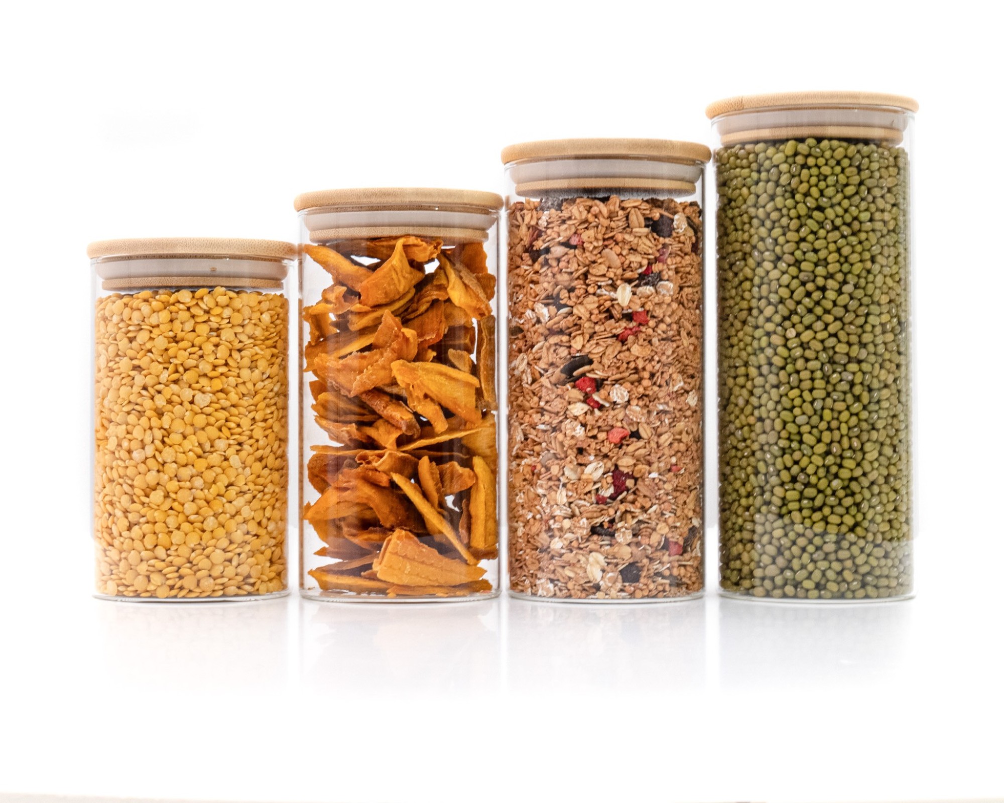 Barattoli rotondi con coperchio in bambù, set da 4, 800 ml