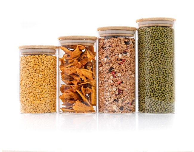 Bocaux de conservation ronds avec couvercles en bambou, lot de 4, 800 ml