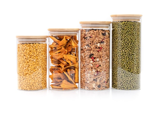 Round storage jars with bamboo lids, set of 4, 800ml