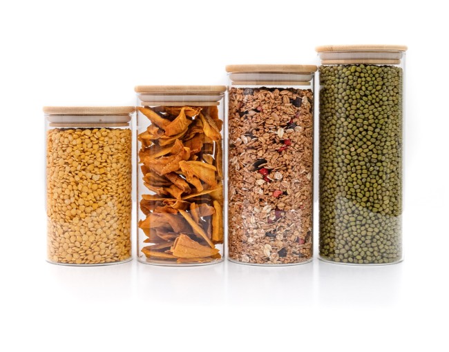 Bocaux de conservation ronds avec couvercles en bambou, lot de 4, 800 ml