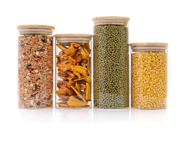 Bocaux de conservation ronds avec couvercles en bambou, lot de 4, 800 ml