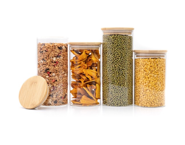 Bocaux de conservation ronds avec couvercles en bambou, lot de 4, 800 ml