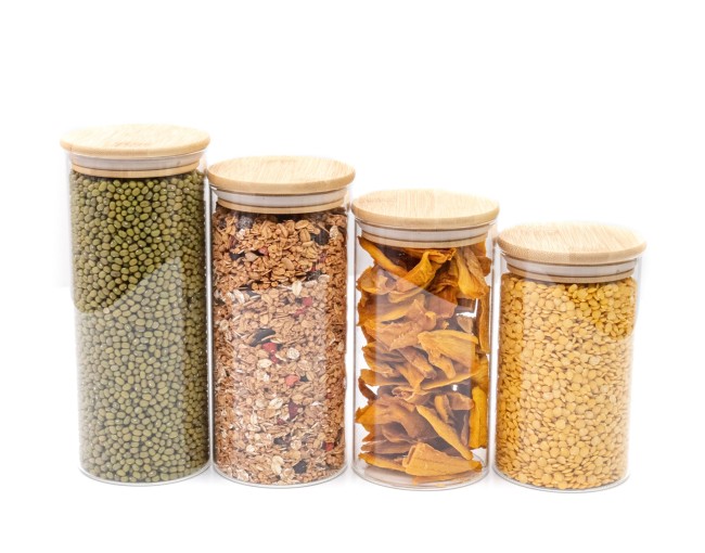 Bocaux de conservation ronds avec couvercles en bambou, lot de 4, 800 ml