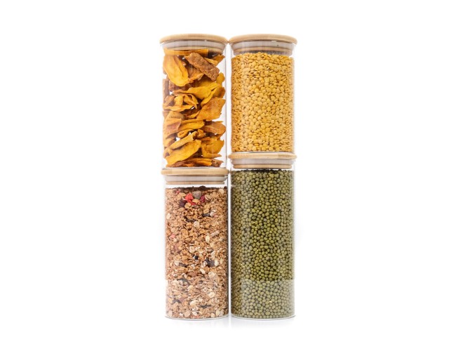 Round storage jars with bamboo lids, set of 4, 800ml