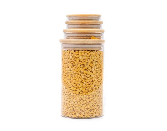 Barattoli rotondi con coperchio in bambù, set da 4, 800 ml