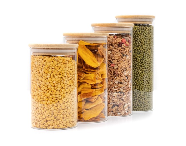 Round storage jars with bamboo lids, set of 4, 800ml