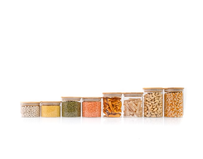 Round storage jars with bamboo lids, set of 4, 800ml